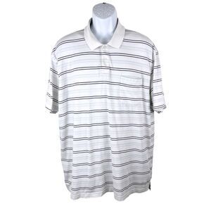 Saville Row Polo Shirt Men XXL White Striped Short Sleeve Collared Casual Tee